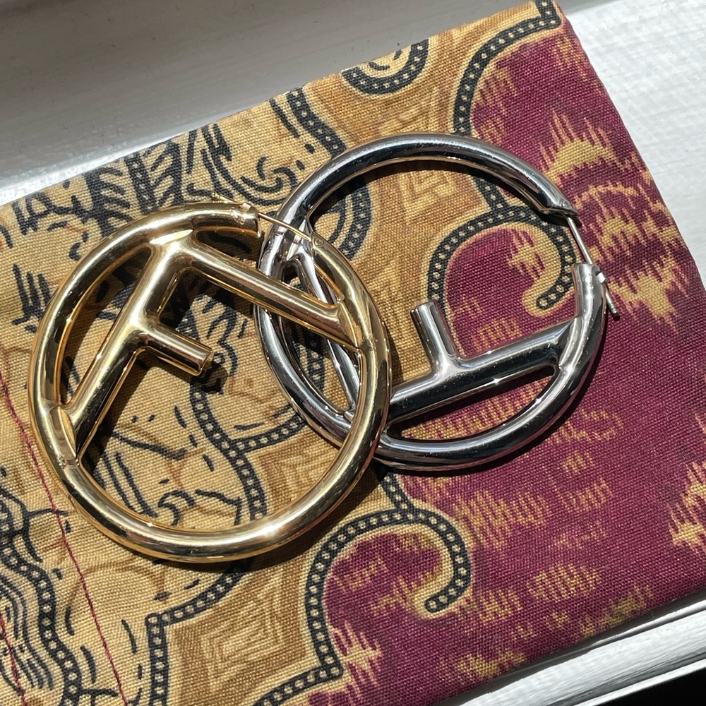 Fendi FF Silver and Gold Hoop Earrings